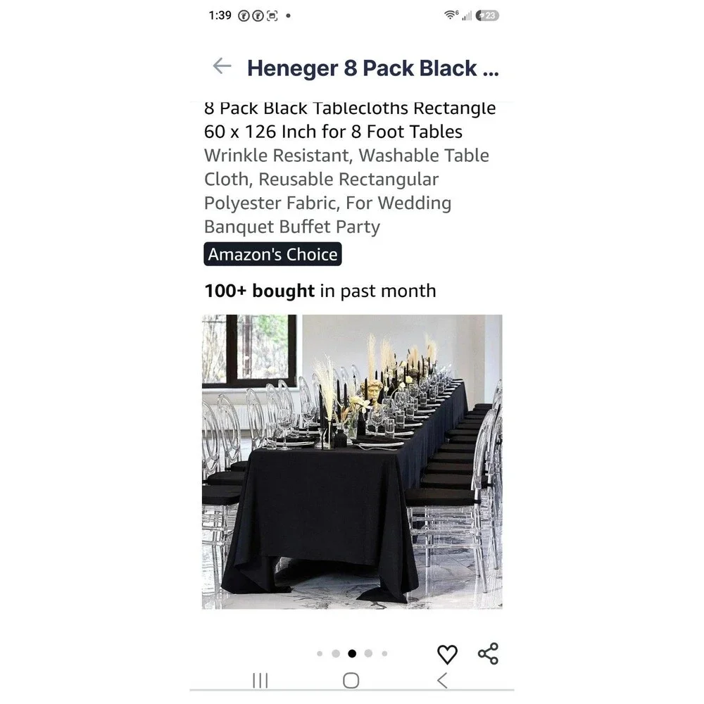 8-PACK 60 x 126 in. Rectangular Polyester Tablecloths for 8 ft. Tables BLACK